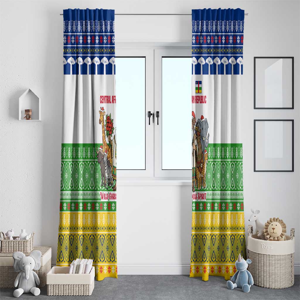 Central African Republic Christmas Window Curtain with Santa and Safari Animals Baobab Trees Snowflakes and Tribal Pattern - Wonder Print Shop