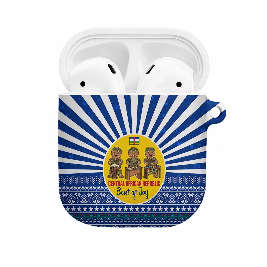 Central African Republic Christmas AirPods Case with Drumming Kids Beat of Joy Tribal Pattern and Snowflakes - Wonder Print Shop