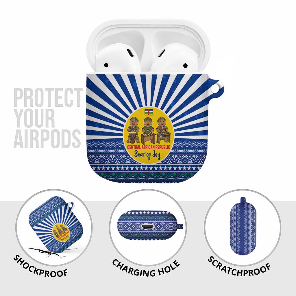 Central African Republic Christmas AirPods Case with Drumming Kids Beat of Joy Tribal Pattern and Snowflakes - Wonder Print Shop