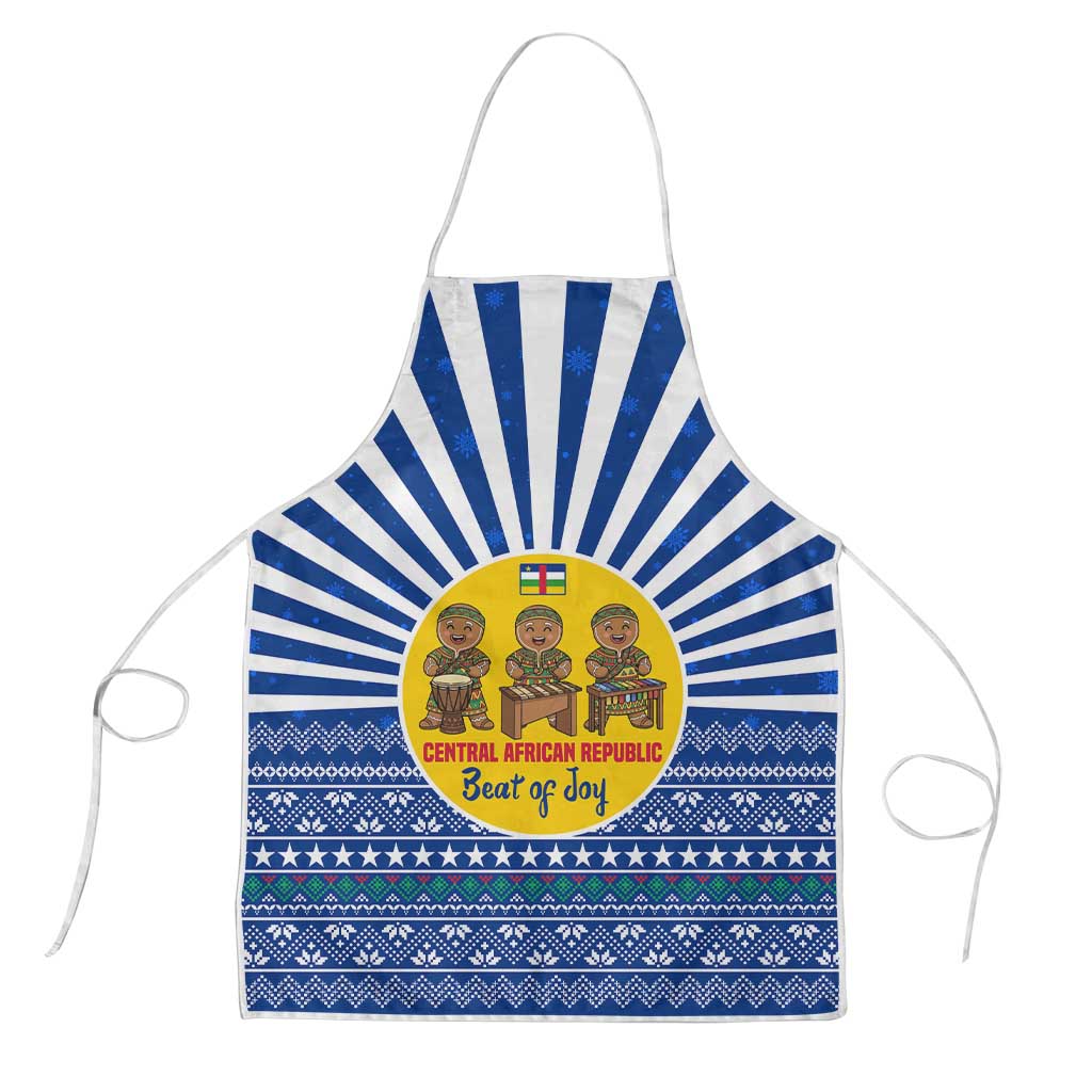 Central African Republic Christmas Apron with Drumming Kids Beat of Joy Tribal Pattern and Snowflakes - Wonder Print Shop