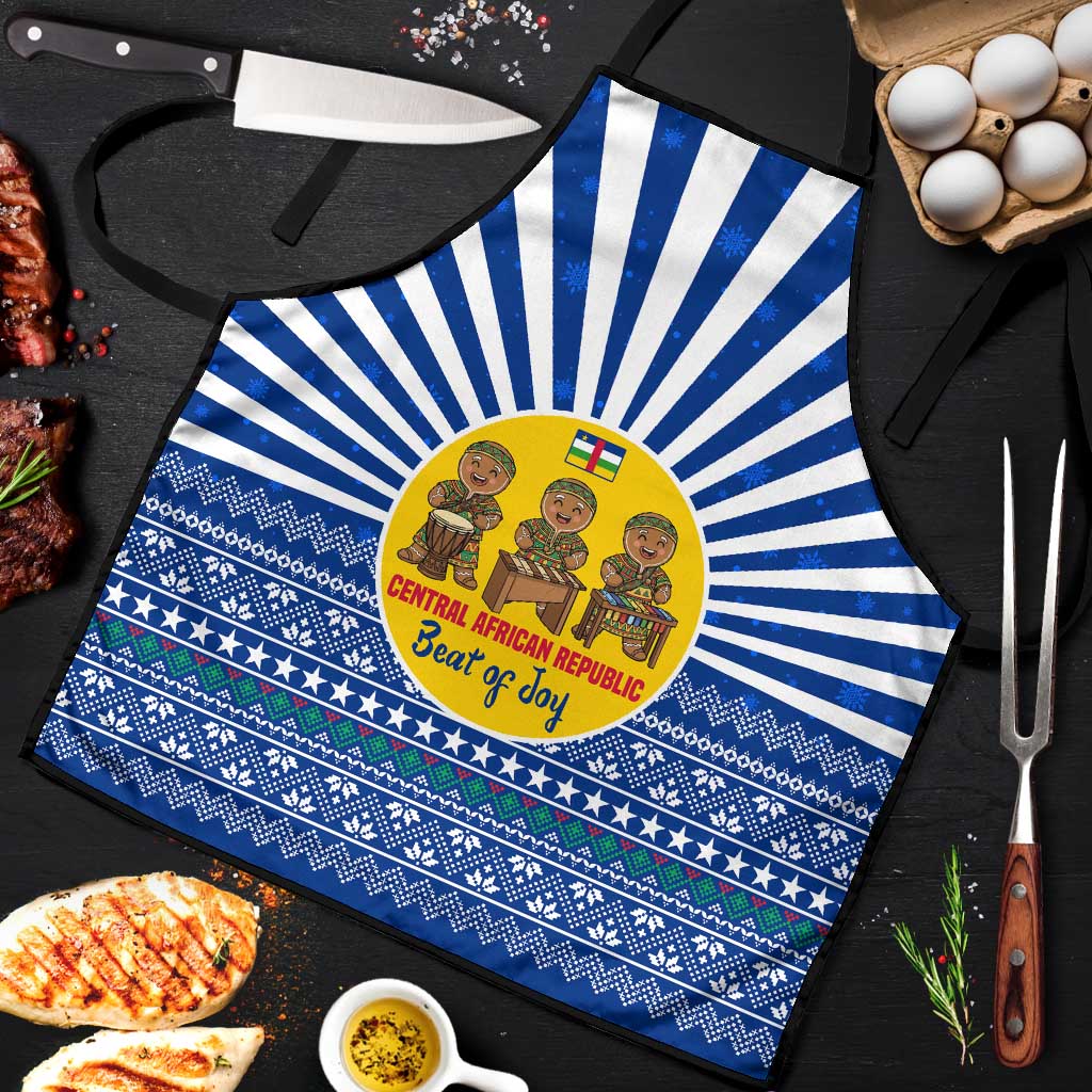 Central African Republic Christmas Apron with Drumming Kids Beat of Joy Tribal Pattern and Snowflakes - Wonder Print Shop