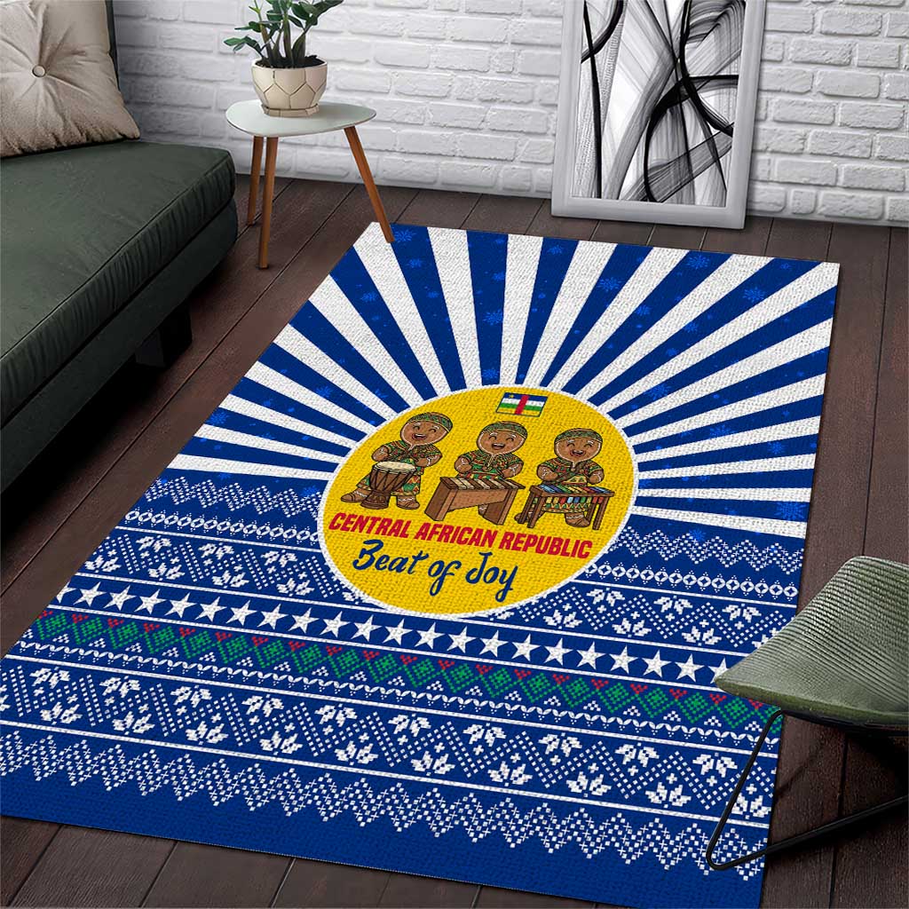 Central African Republic Christmas Area Rug with Drumming Kids Beat of Joy Tribal Pattern and Snowflakes - Wonder Print Shop