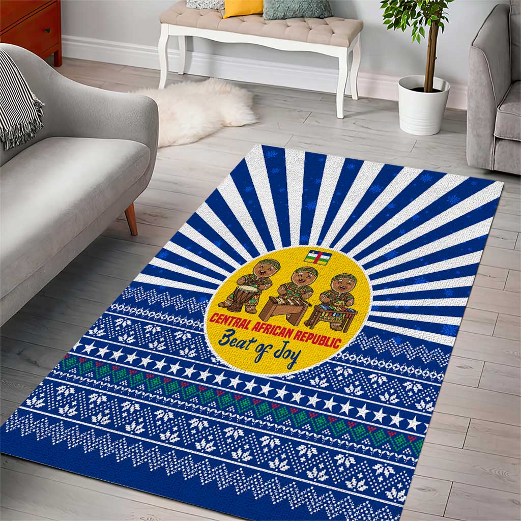 Central African Republic Christmas Area Rug with Drumming Kids Beat of Joy Tribal Pattern and Snowflakes - Wonder Print Shop