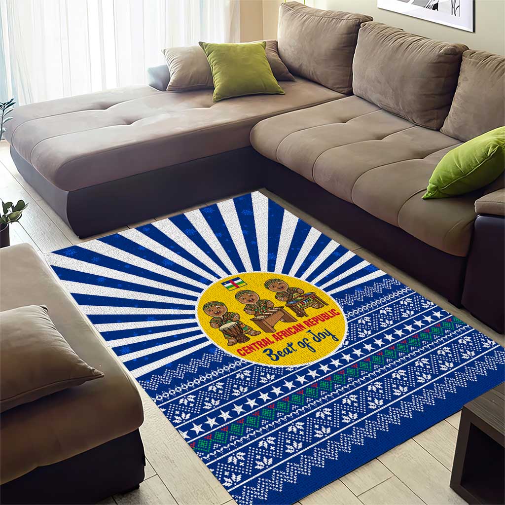 Central African Republic Christmas Area Rug with Drumming Kids Beat of Joy Tribal Pattern and Snowflakes - Wonder Print Shop