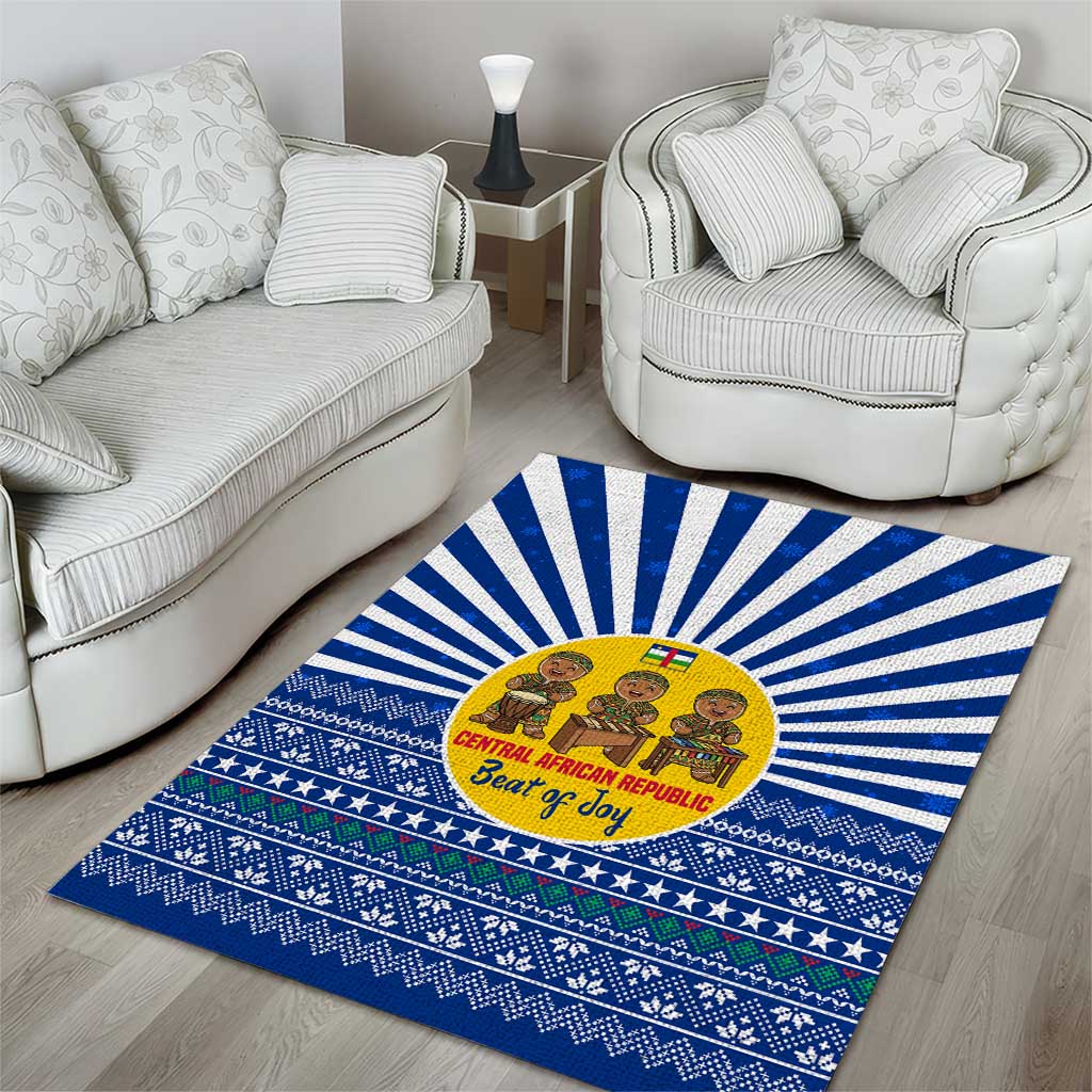 Central African Republic Christmas Area Rug with Drumming Kids Beat of Joy Tribal Pattern and Snowflakes - Wonder Print Shop