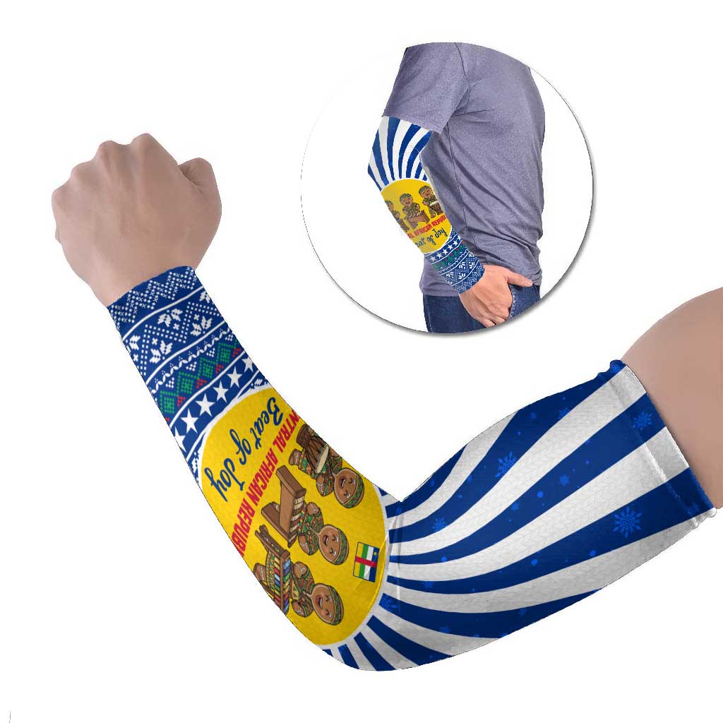 Central African Republic Christmas Arm Sleeves with Drumming Kids Beat of Joy Tribal Pattern and Snowflakes - Wonder Print Shop