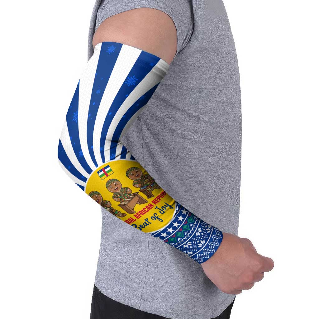 Central African Republic Christmas Arm Sleeves with Drumming Kids Beat of Joy Tribal Pattern and Snowflakes - Wonder Print Shop