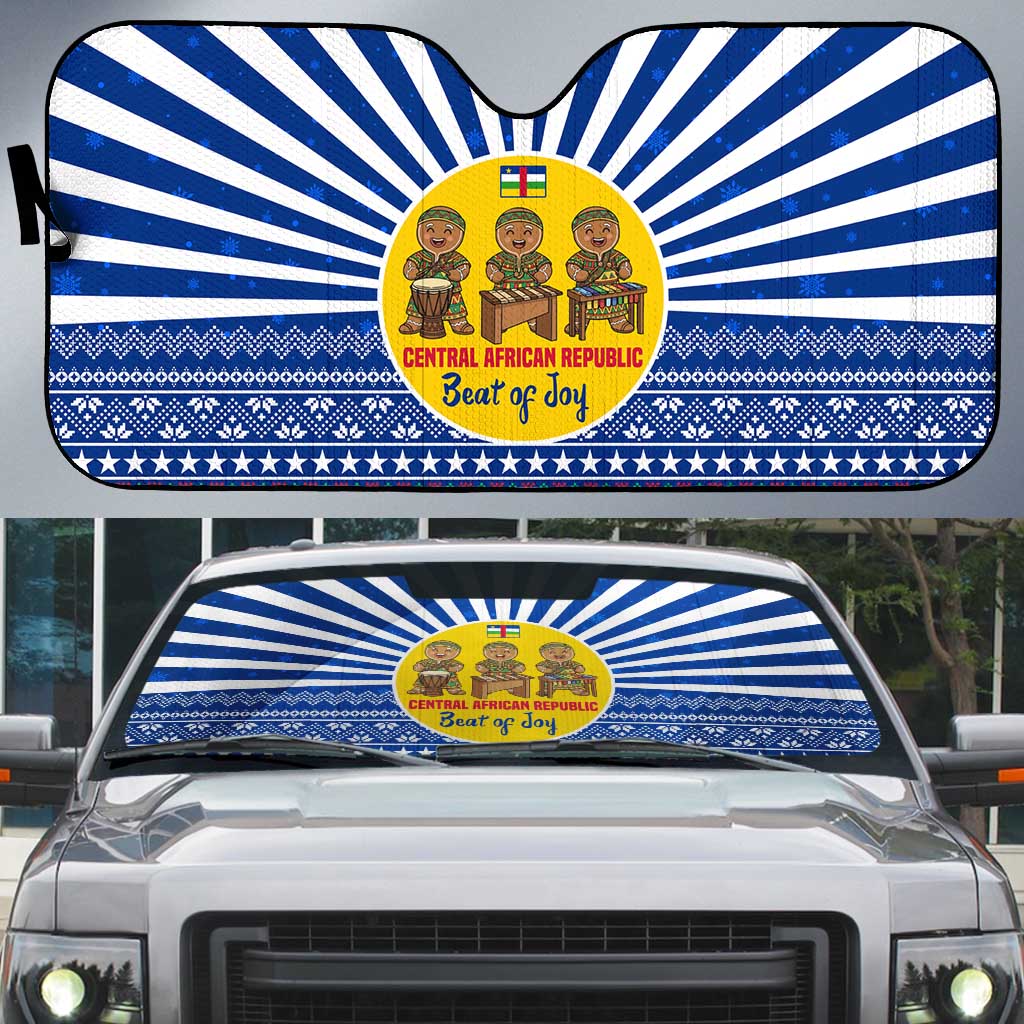 Central African Republic Christmas Auto Sun Shade with Drumming Kids Beat of Joy Tribal Pattern and Snowflakes - Wonder Print Shop