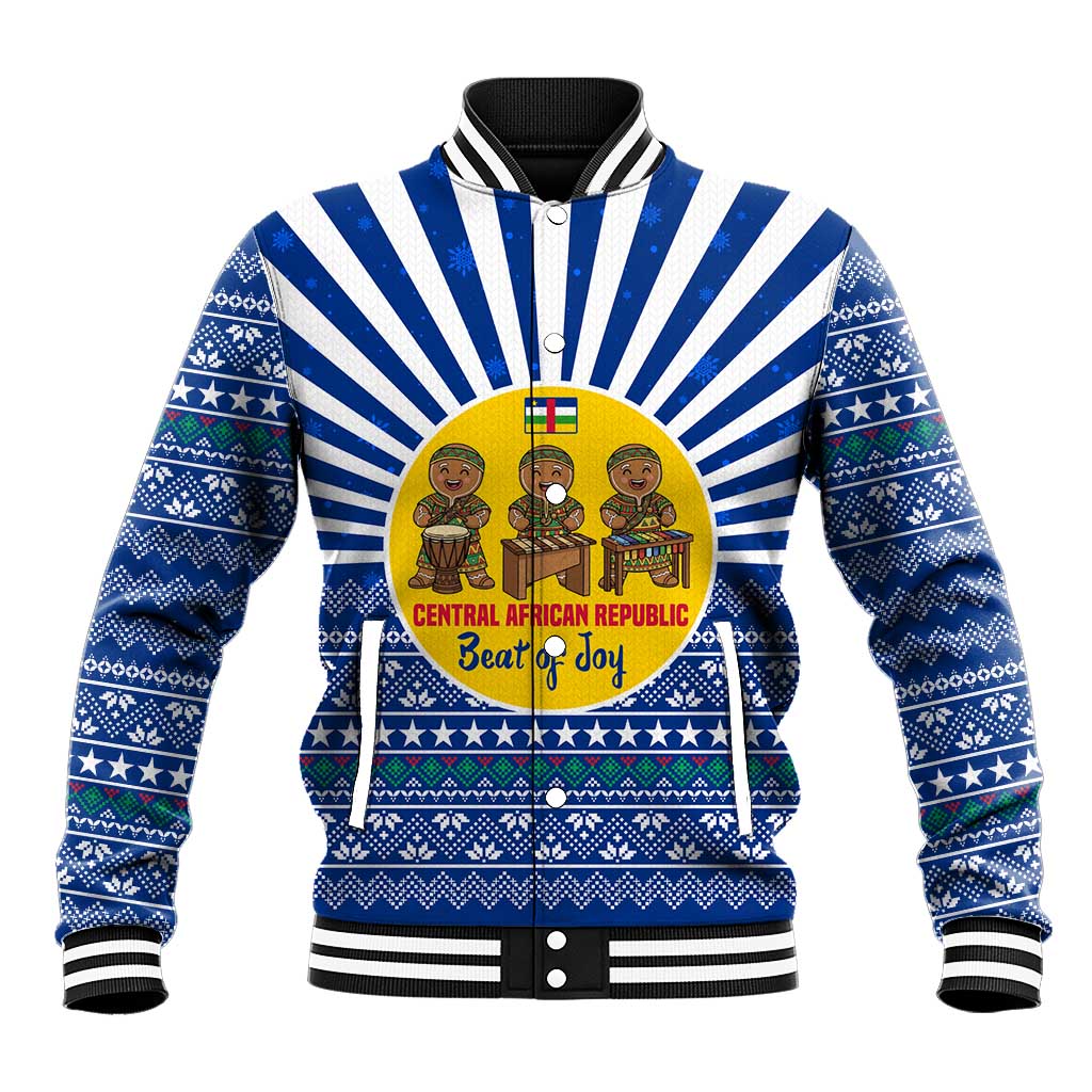 Central African Republic Christmas Baseball Jacket with Drumming Kids Beat of Joy Tribal Pattern and Snowflakes - Wonder Print Shop