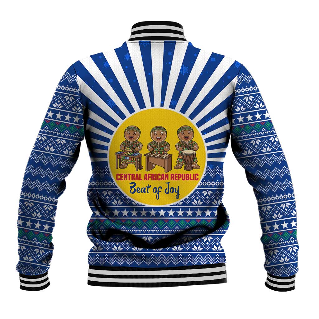 Central African Republic Christmas Baseball Jacket with Drumming Kids Beat of Joy Tribal Pattern and Snowflakes - Wonder Print Shop