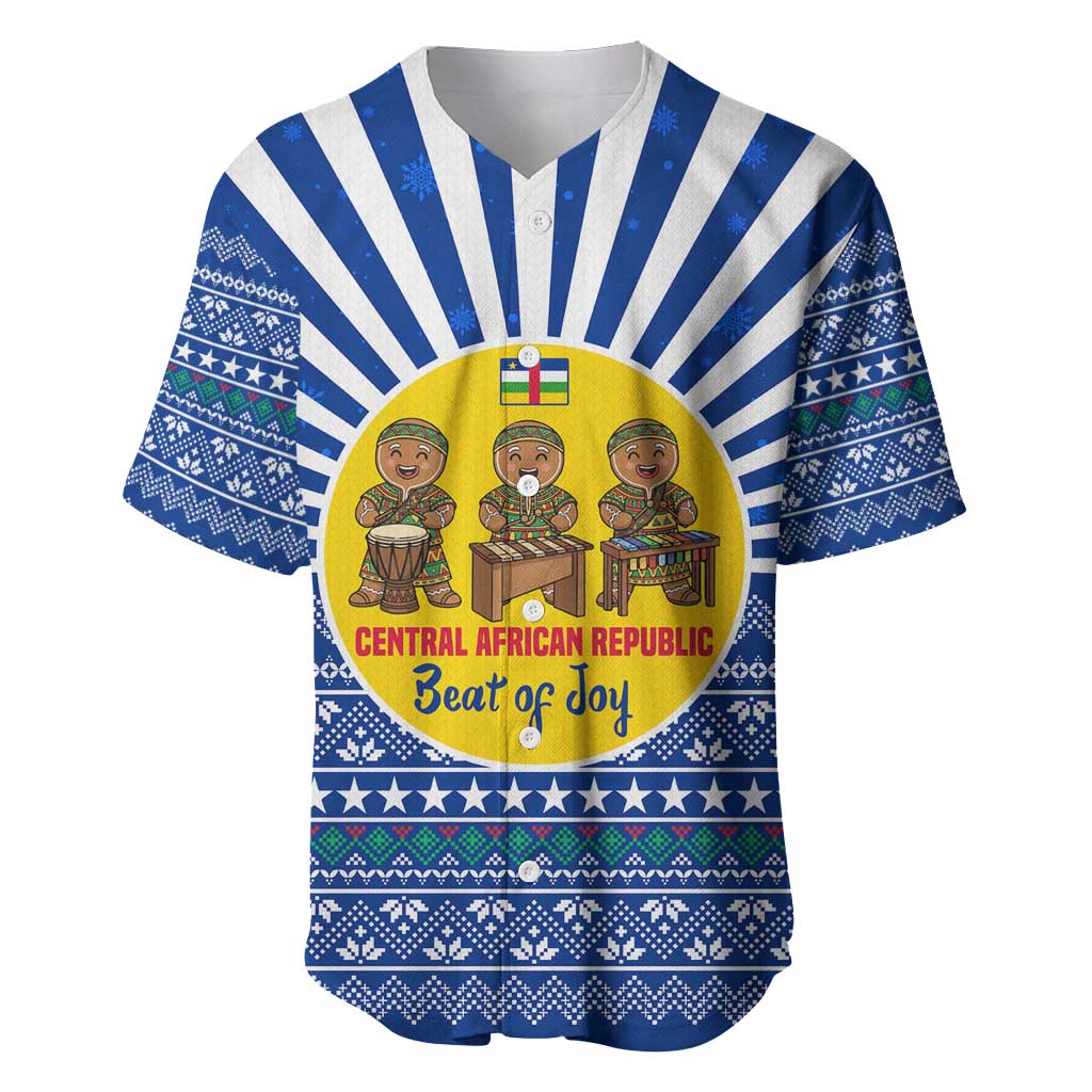 Central African Republic Christmas Baseball Jersey with Drumming Kids Beat of Joy Tribal Pattern and Snowflakes - Wonder Print Shop
