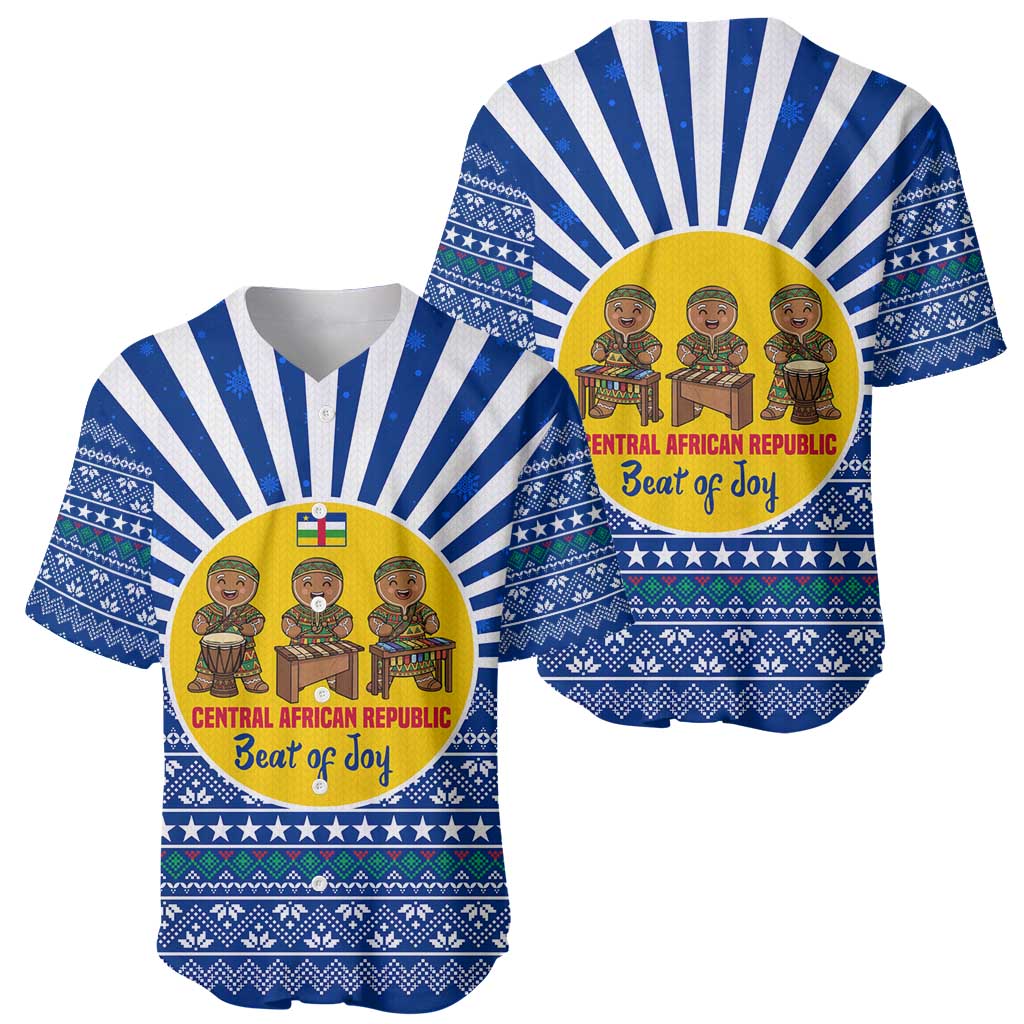 Central African Republic Christmas Baseball Jersey with Drumming Kids Beat of Joy Tribal Pattern and Snowflakes - Wonder Print Shop