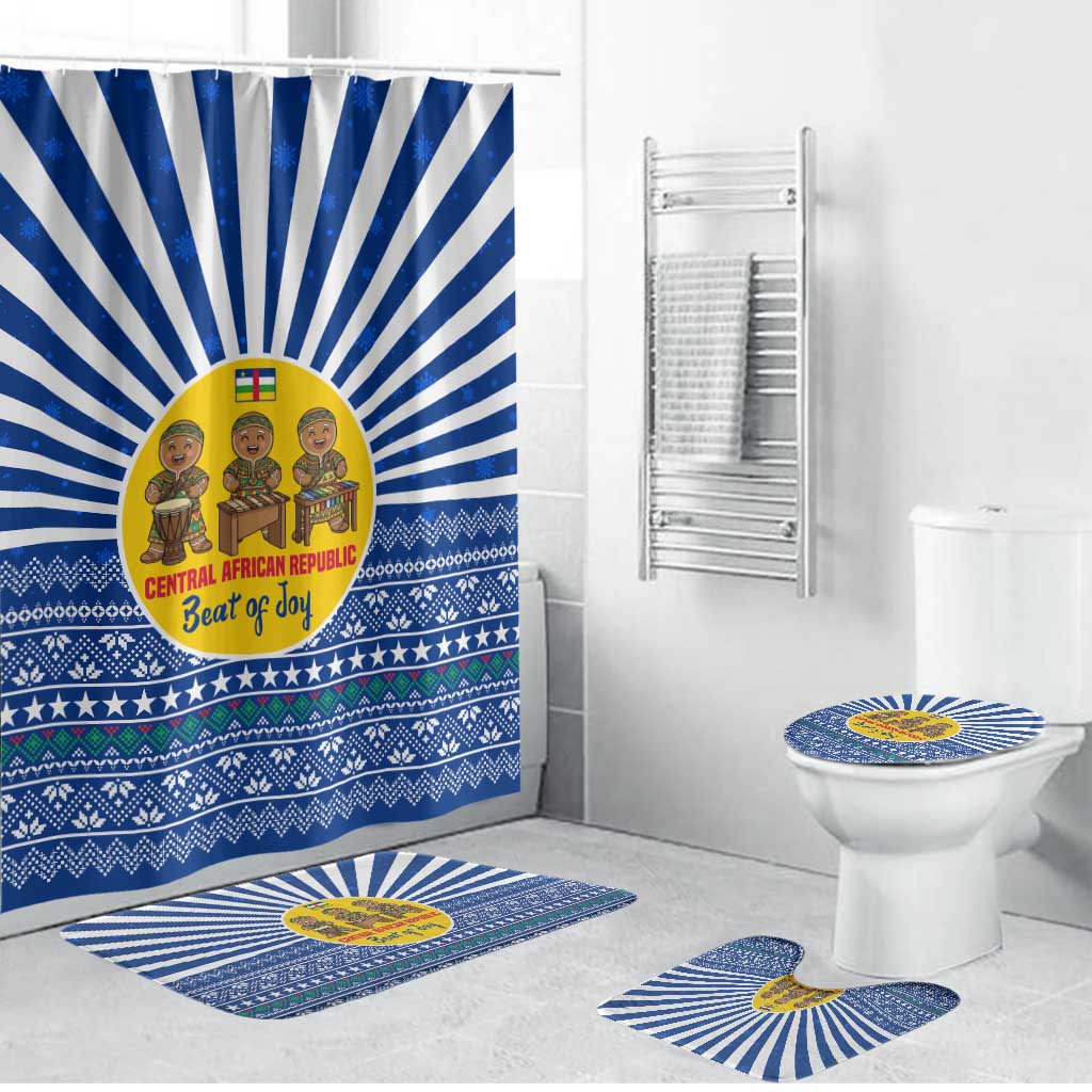 Central African Republic Christmas Bathroom Set with Drumming Kids Beat of Joy Tribal Pattern and Snowflakes - Wonder Print Shop