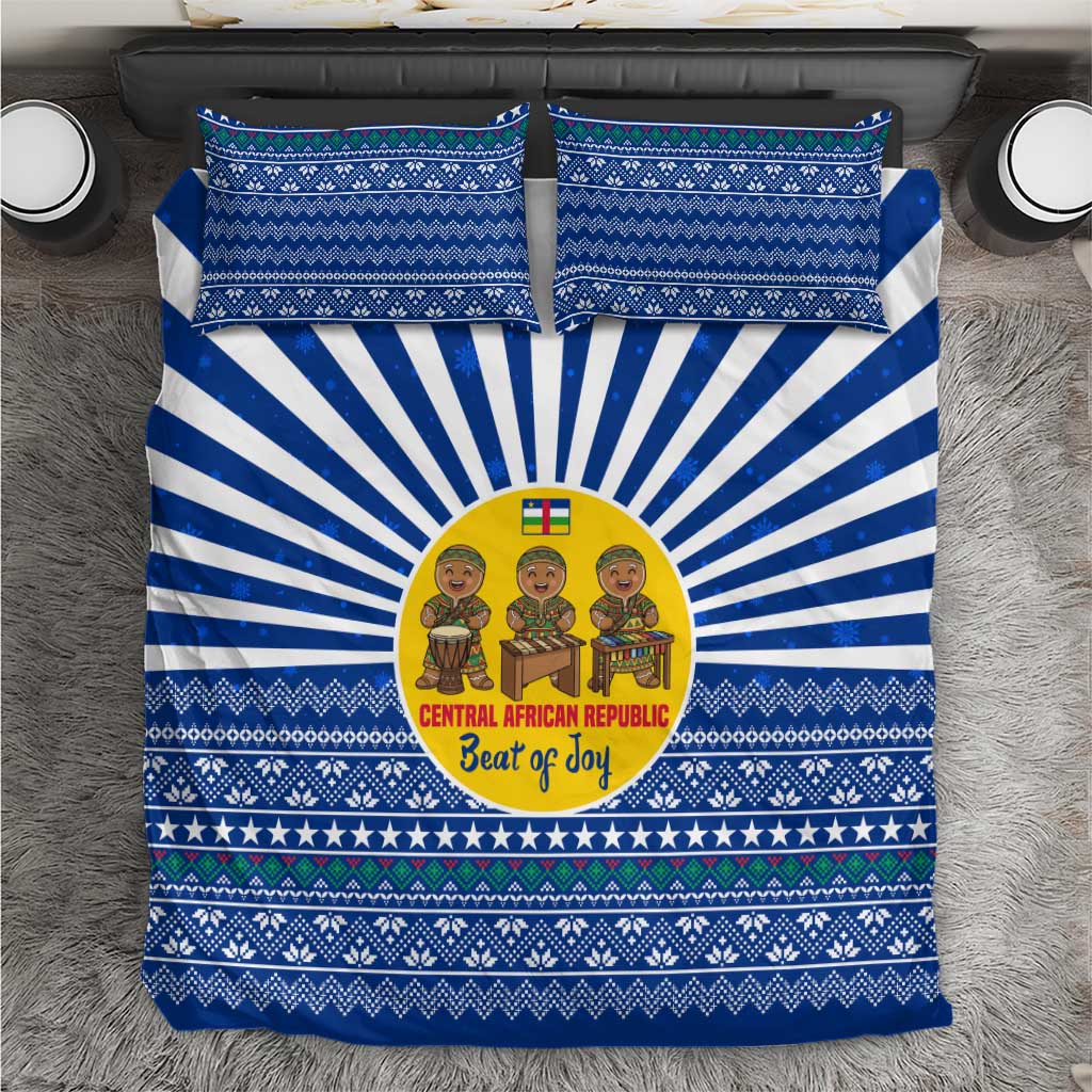 Central African Republic Christmas Bedding Set with Drumming Kids Beat of Joy Tribal Pattern and Snowflakes - Wonder Print Shop