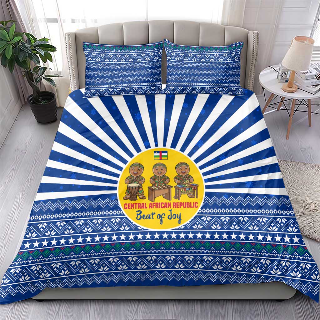 Central African Republic Christmas Bedding Set with Drumming Kids Beat of Joy Tribal Pattern and Snowflakes - Wonder Print Shop