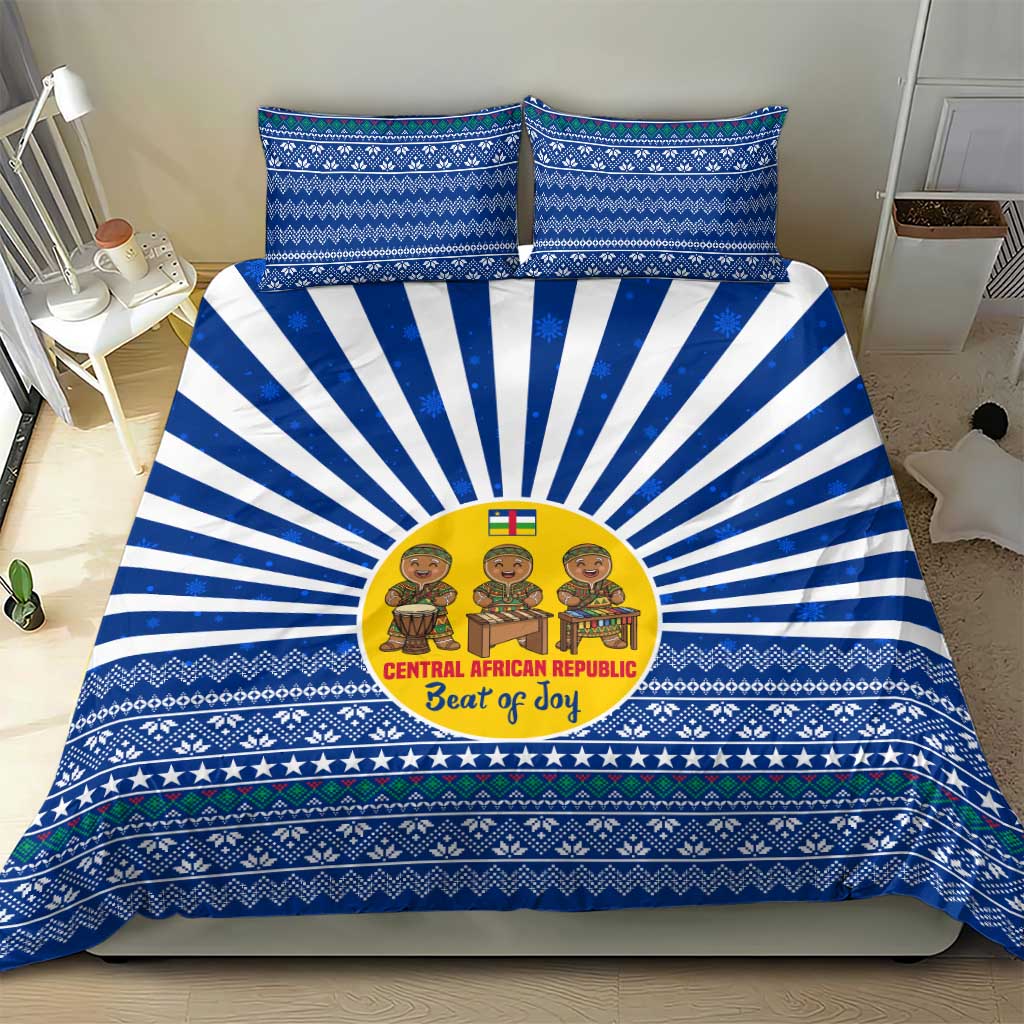 Central African Republic Christmas Bedding Set with Drumming Kids Beat of Joy Tribal Pattern and Snowflakes - Wonder Print Shop