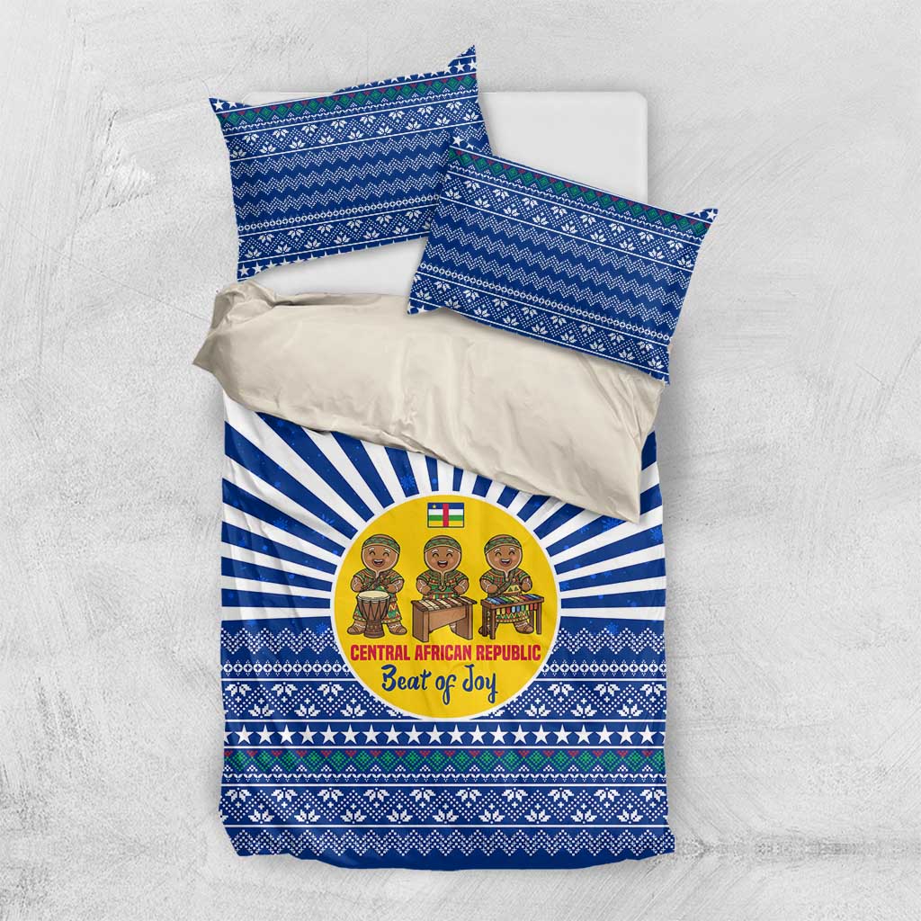 Central African Republic Christmas Bedding Set with Drumming Kids Beat of Joy Tribal Pattern and Snowflakes - Wonder Print Shop