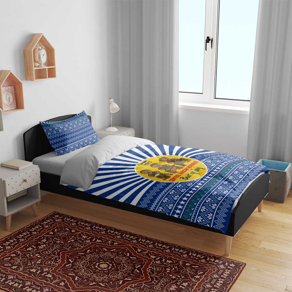 Central African Republic Christmas Bedding Set with Drumming Kids Beat of Joy Tribal Pattern and Snowflakes - Wonder Print Shop