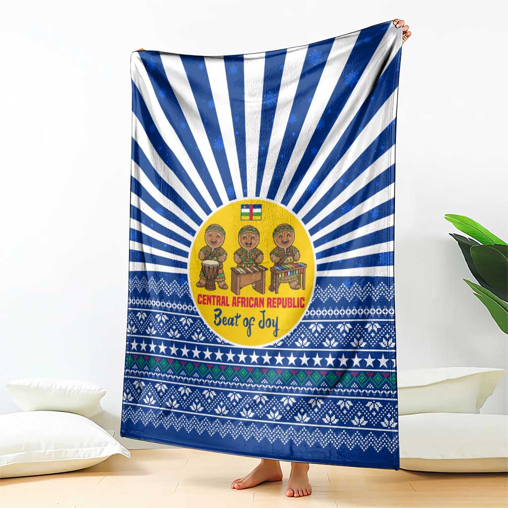 Central African Republic Christmas Blanket with Drumming Kids Beat of Joy Tribal Pattern and Snowflakes - Wonder Print Shop