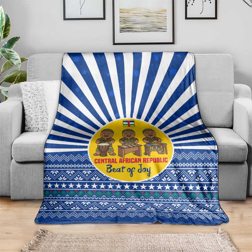 Central African Republic Christmas Blanket with Drumming Kids Beat of Joy Tribal Pattern and Snowflakes - Wonder Print Shop