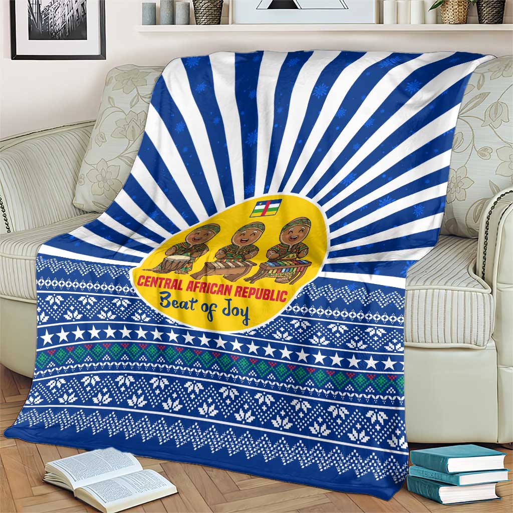 Central African Republic Christmas Blanket with Drumming Kids Beat of Joy Tribal Pattern and Snowflakes - Wonder Print Shop