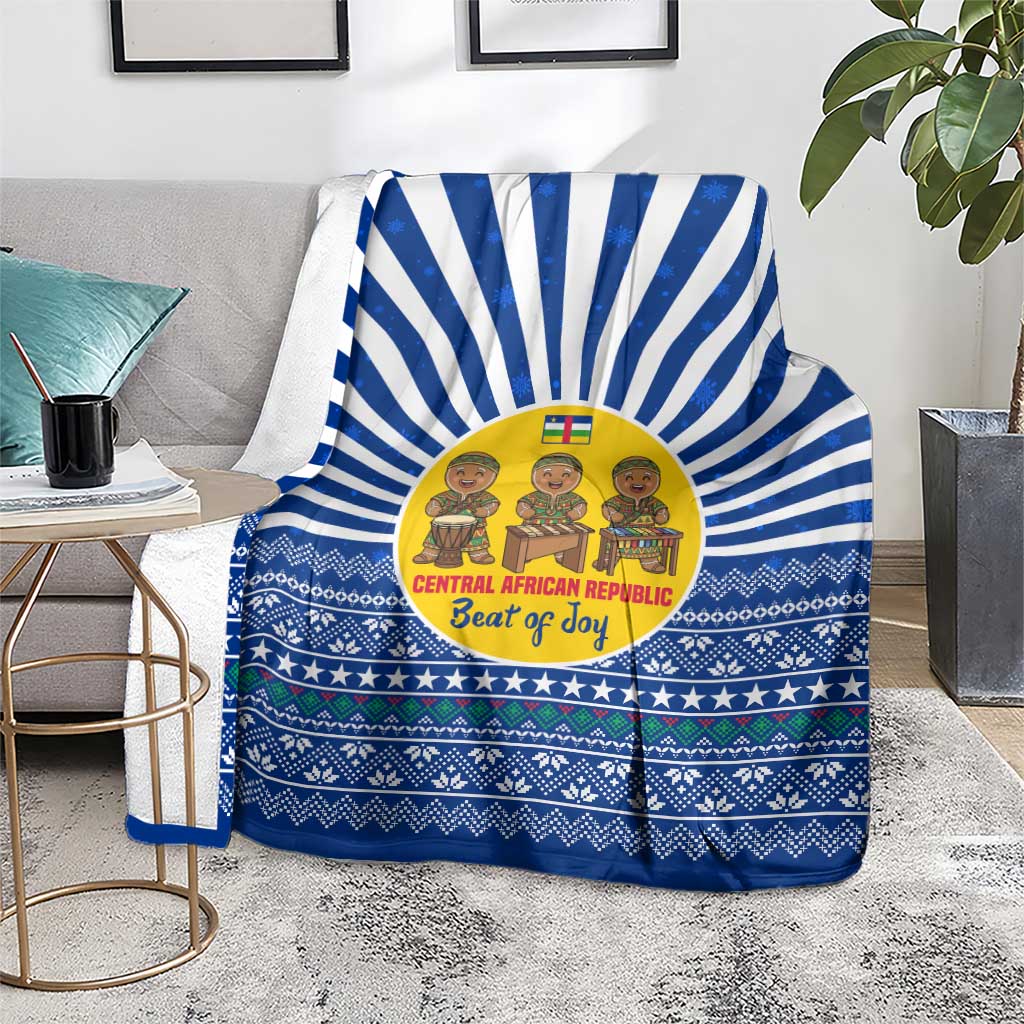 Central African Republic Christmas Blanket with Drumming Kids Beat of Joy Tribal Pattern and Snowflakes - Wonder Print Shop