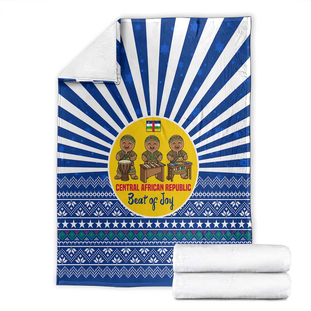 Central African Republic Christmas Blanket with Drumming Kids Beat of Joy Tribal Pattern and Snowflakes - Wonder Print Shop