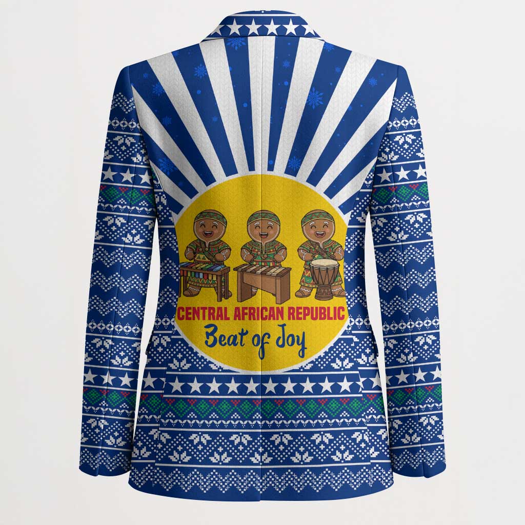 Central African Republic Christmas Blazer with Drumming Kids Beat of Joy Tribal Pattern and Snowflakes - Wonder Print Shop