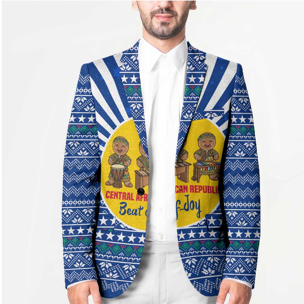 Central African Republic Christmas Blazer with Drumming Kids Beat of Joy Tribal Pattern and Snowflakes - Wonder Print Shop