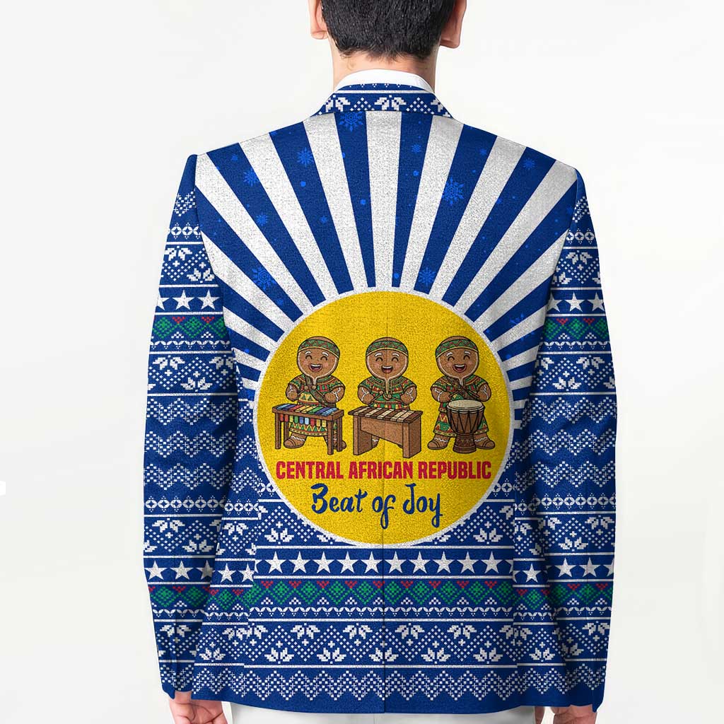 Central African Republic Christmas Blazer with Drumming Kids Beat of Joy Tribal Pattern and Snowflakes - Wonder Print Shop
