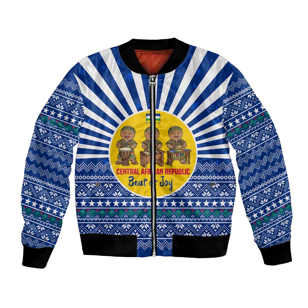 Central African Republic Christmas Bomber Jacket with Drumming Kids Beat of Joy Tribal Pattern and Snowflakes - Wonder Print Shop