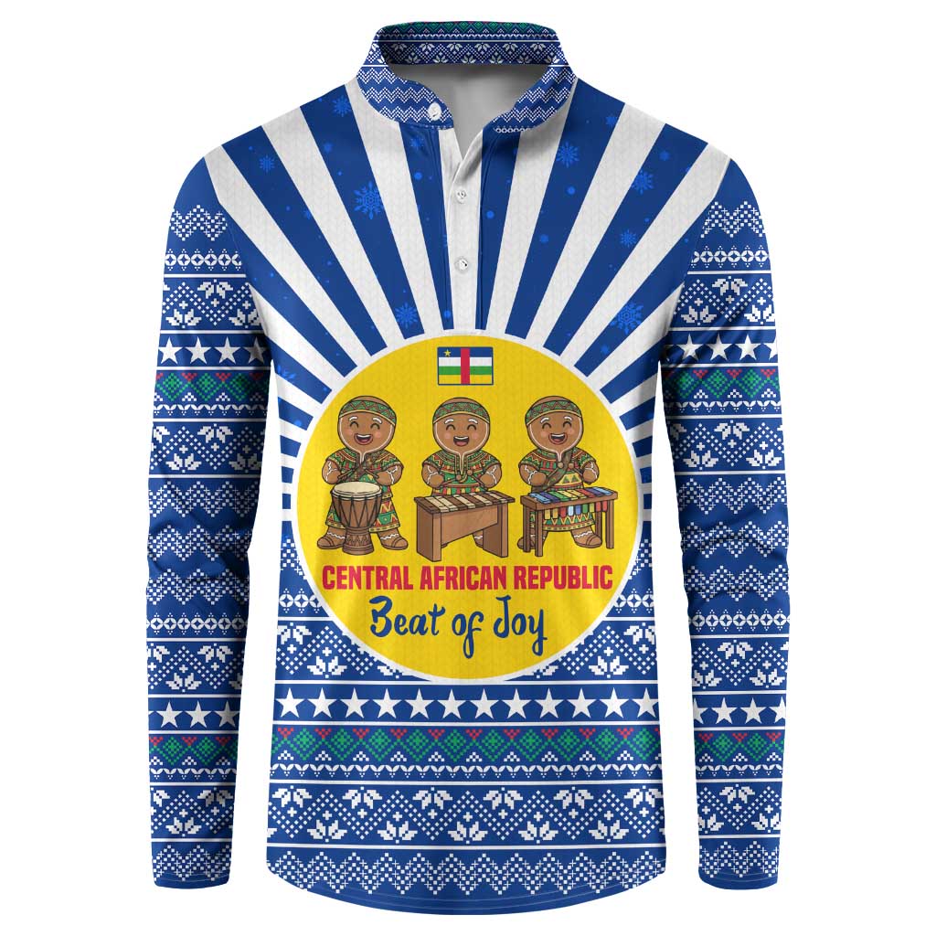 Central African Republic Christmas Button Sweatshirt with Drumming Kids Beat of Joy Tribal Pattern and Snowflakes - Wonder Print Shop