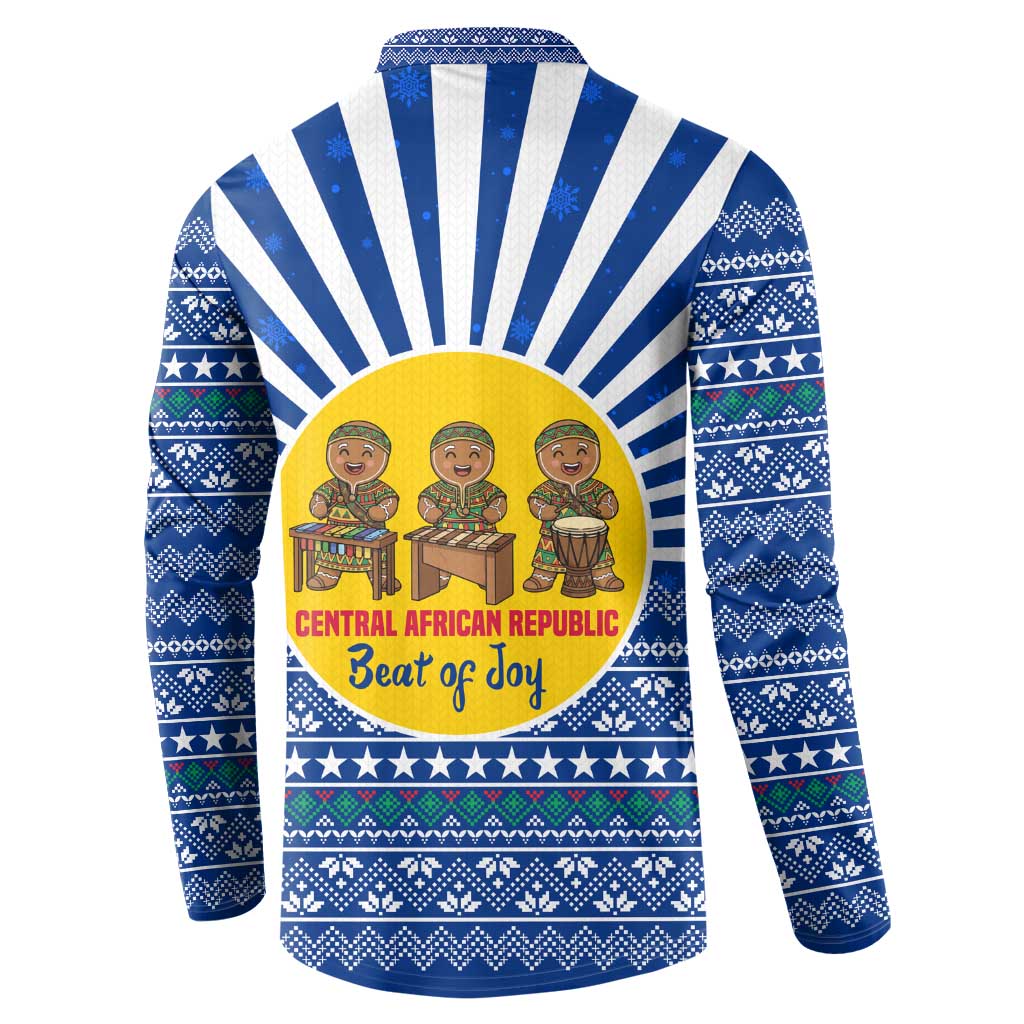 Central African Republic Christmas Button Sweatshirt with Drumming Kids Beat of Joy Tribal Pattern and Snowflakes - Wonder Print Shop
