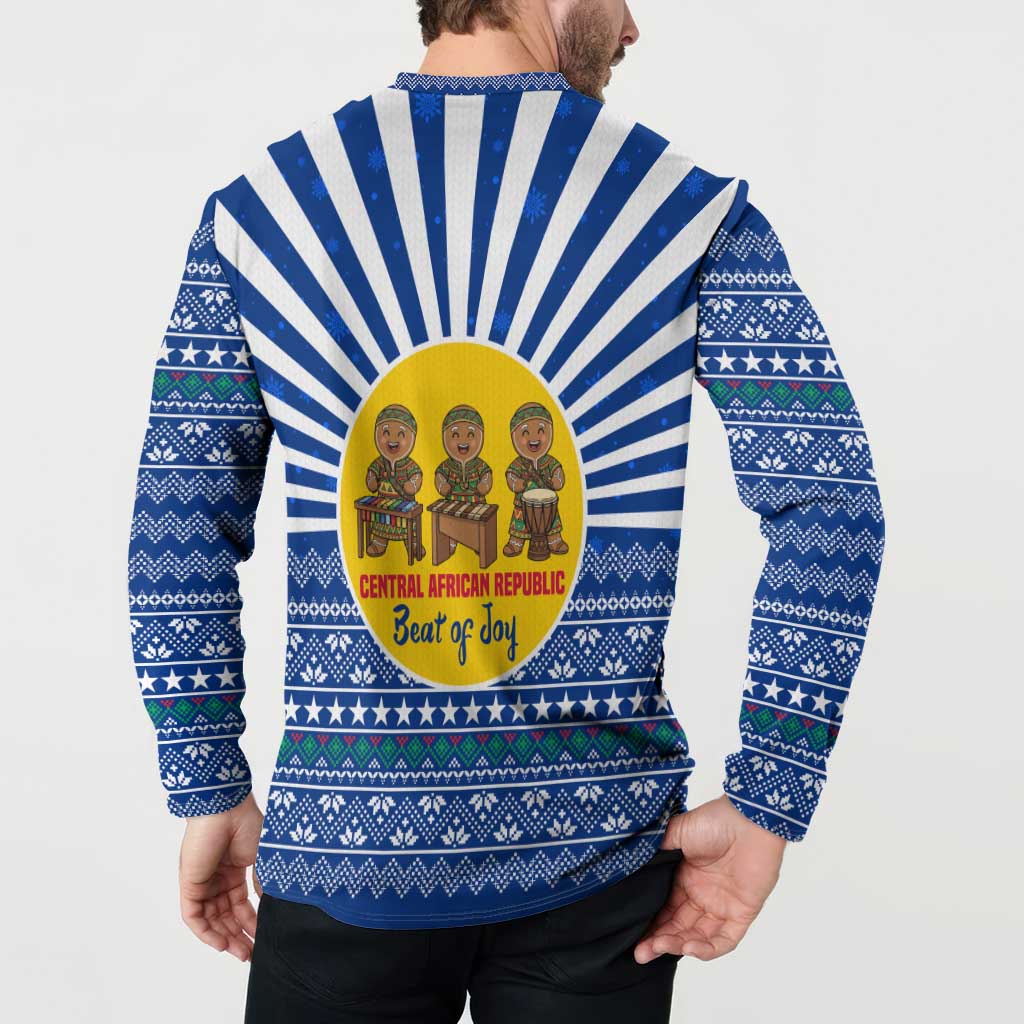 Central African Republic Christmas Button Sweatshirt with Drumming Kids Beat of Joy Tribal Pattern and Snowflakes - Wonder Print Shop