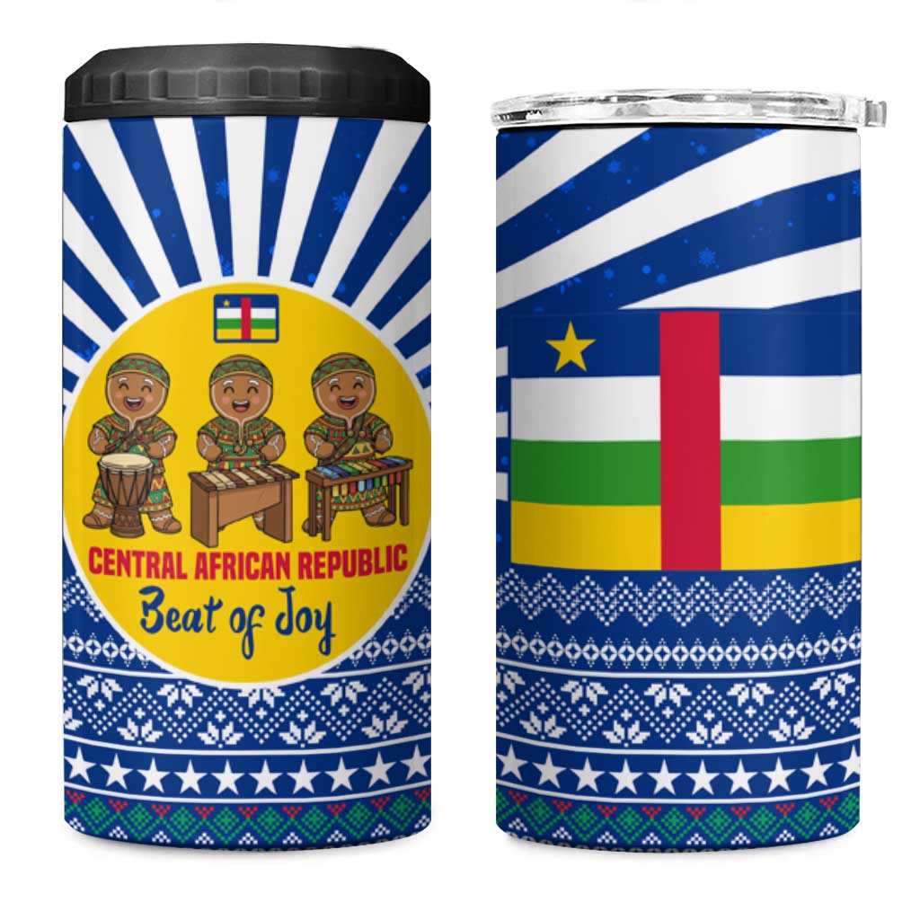 Central African Republic Christmas 4 in 1 Can Cooler Tumbler with Drumming Kids Beat of Joy Tribal Pattern and Snowflakes - Wonder Print Shop