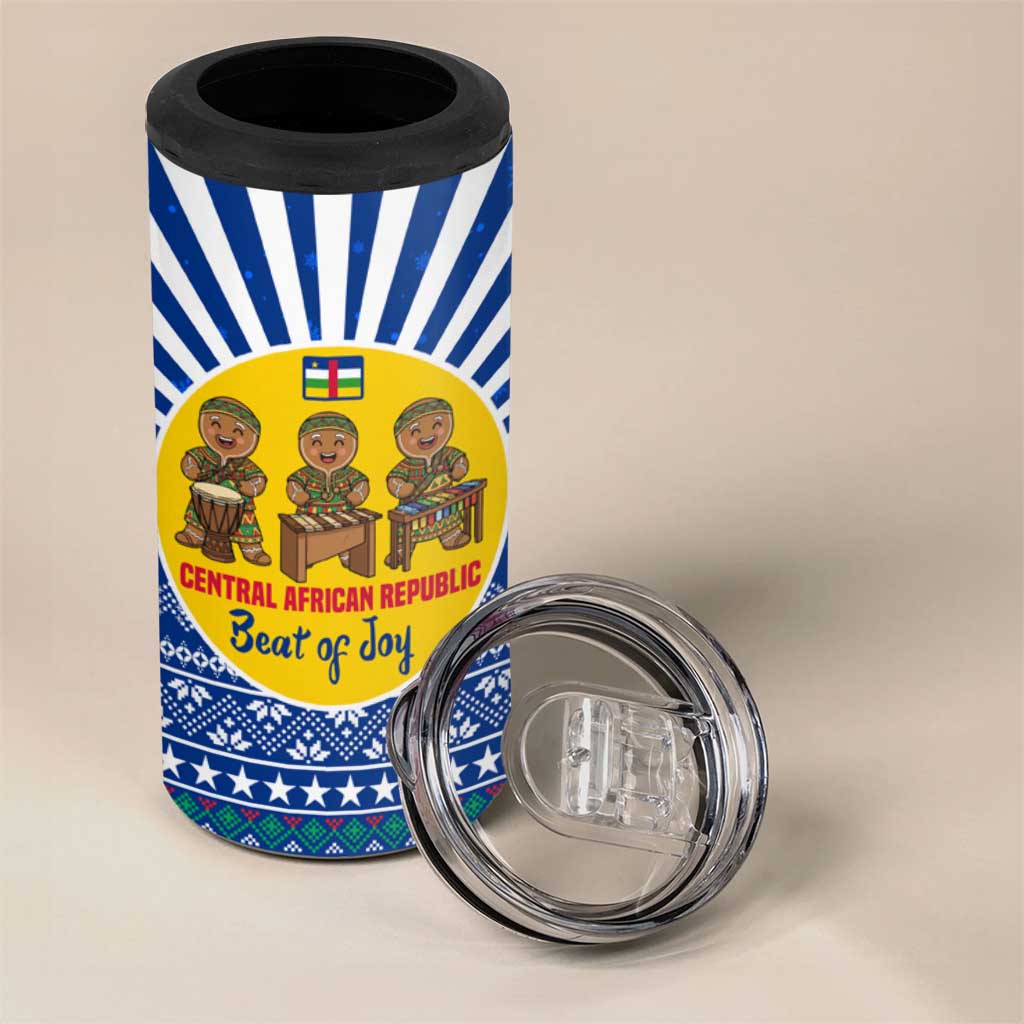 Central African Republic Christmas 4 in 1 Can Cooler Tumbler with Drumming Kids Beat of Joy Tribal Pattern and Snowflakes - Wonder Print Shop