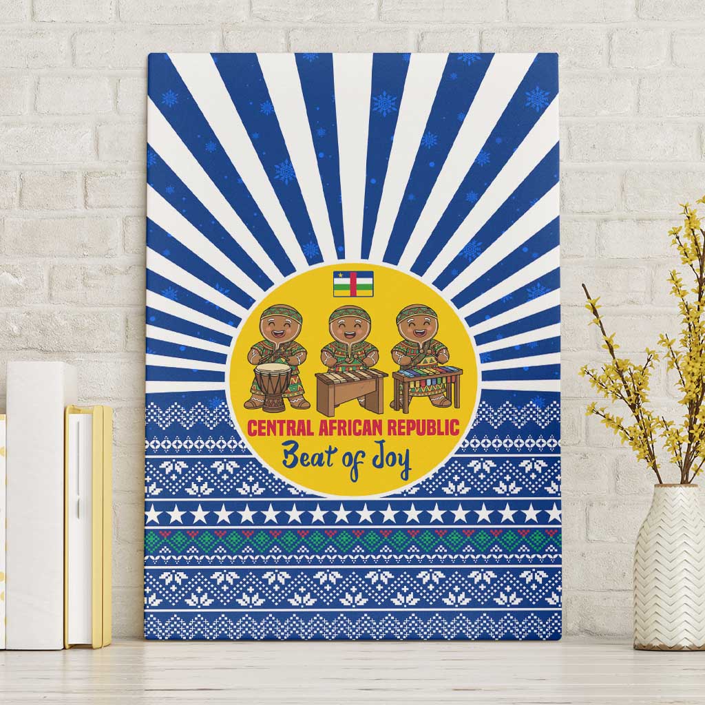 Central African Republic Christmas Canvas Wall Art with Drumming Kids Beat of Joy Tribal Pattern and Snowflakes - Wonder Print Shop