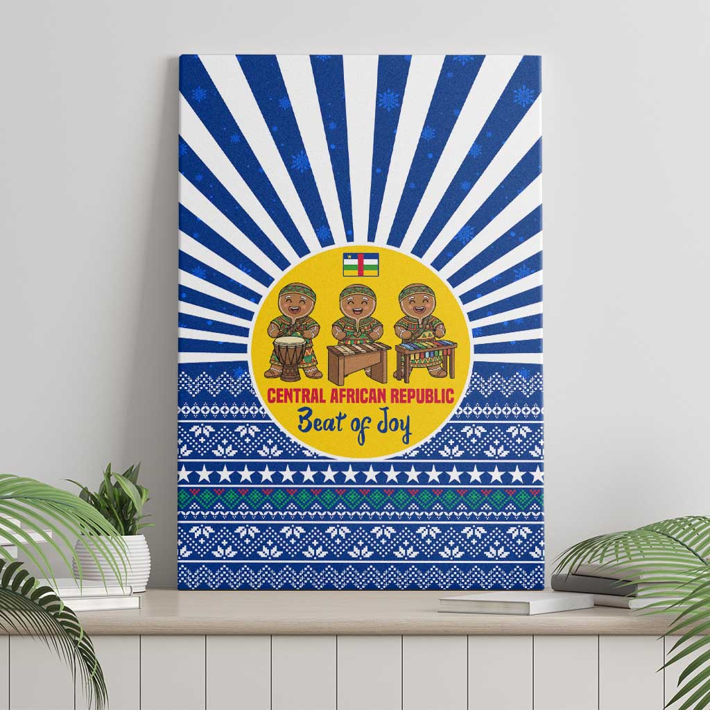 Central African Republic Christmas Canvas Wall Art with Drumming Kids Beat of Joy Tribal Pattern and Snowflakes - Wonder Print Shop