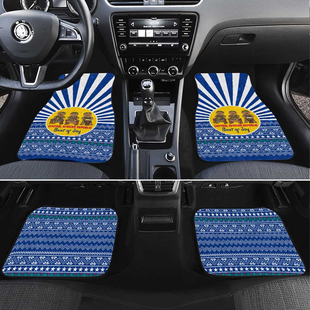 Central African Republic Christmas Car Mats with Drumming Kids Beat of Joy Tribal Pattern and Snowflakes - Wonder Print Shop