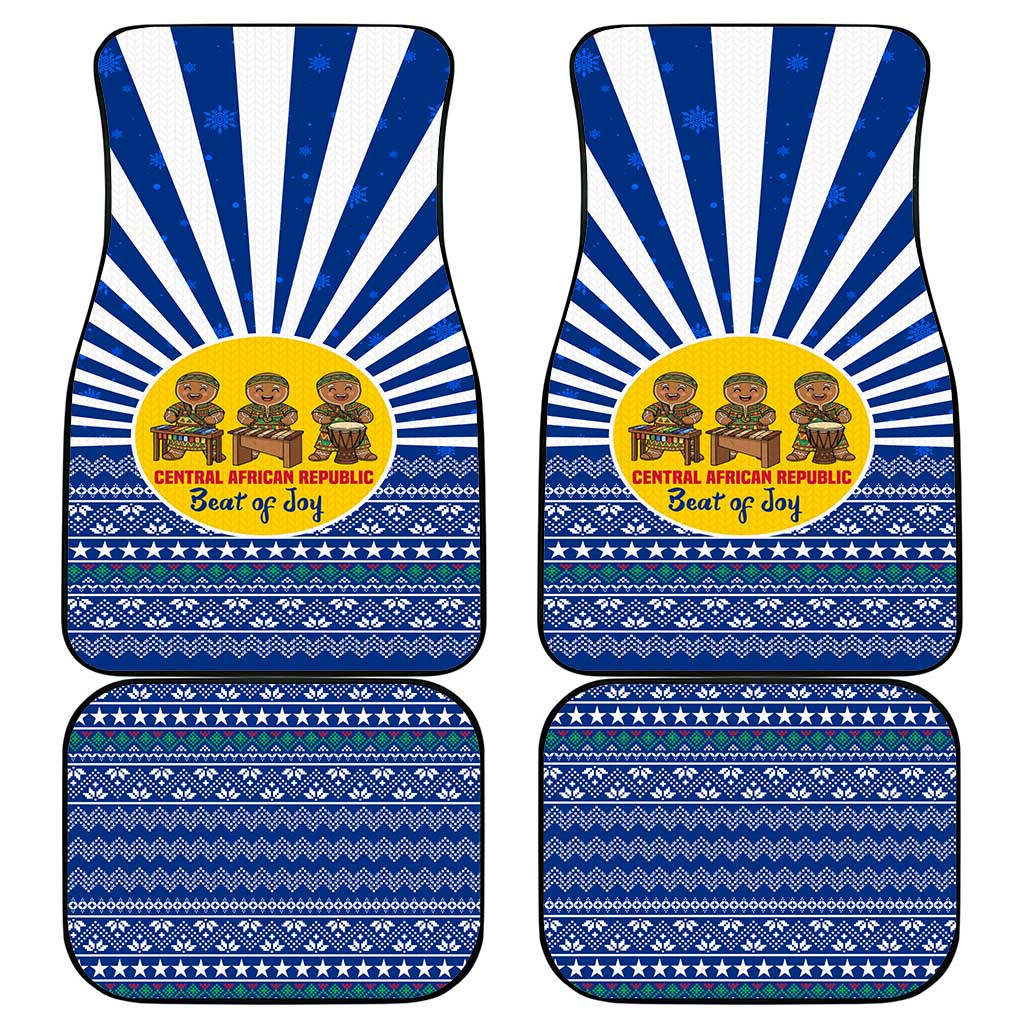 Central African Republic Christmas Car Mats with Drumming Kids Beat of Joy Tribal Pattern and Snowflakes - Wonder Print Shop