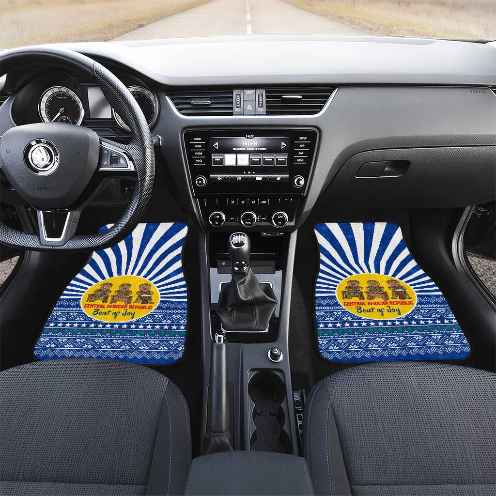 Central African Republic Christmas Car Mats with Drumming Kids Beat of Joy Tribal Pattern and Snowflakes - Wonder Print Shop