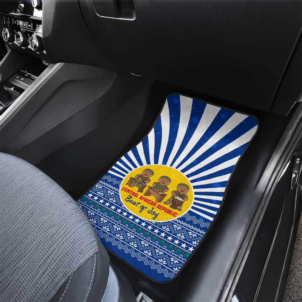 Central African Republic Christmas Car Mats with Drumming Kids Beat of Joy Tribal Pattern and Snowflakes - Wonder Print Shop