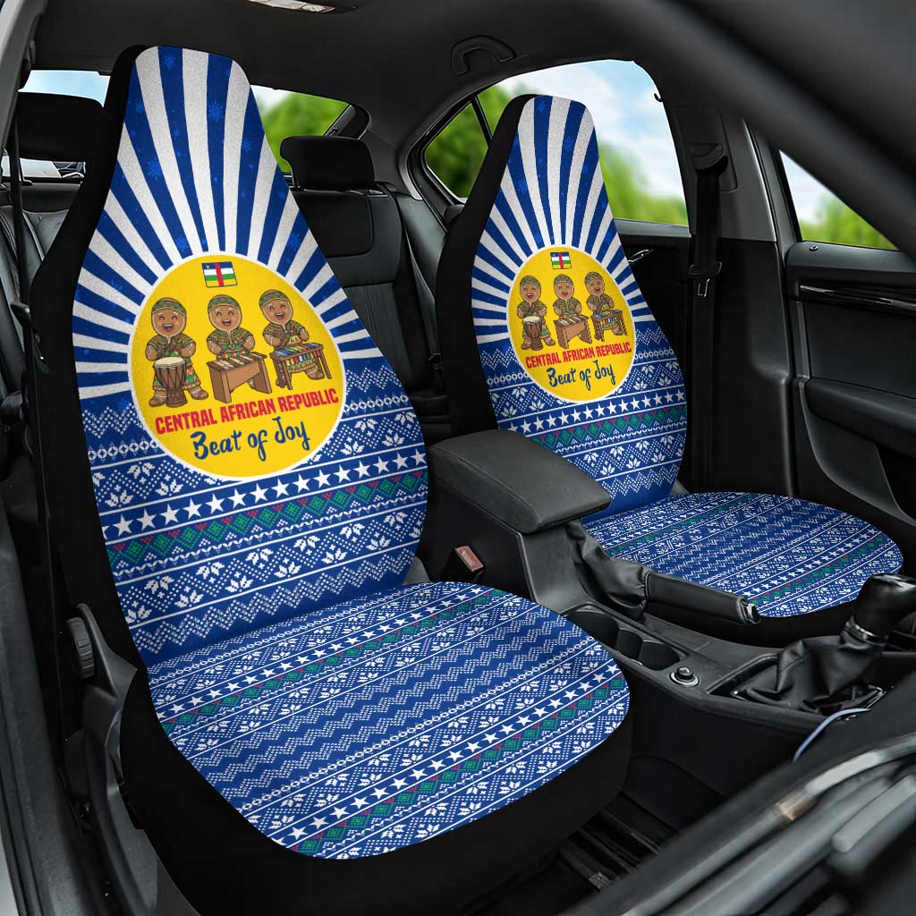 Central African Republic Christmas Car Seat Cover with Drumming Kids Beat of Joy Tribal Pattern and Snowflakes - Wonder Print Shop