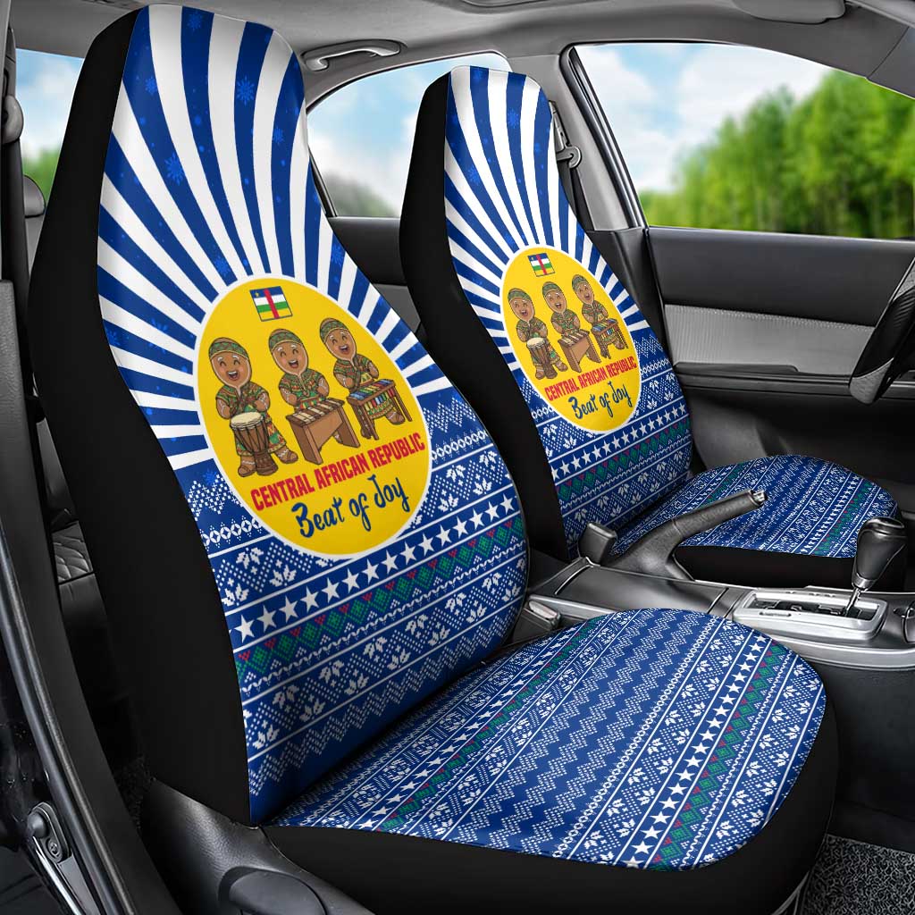 Central African Republic Christmas Car Seat Cover with Drumming Kids Beat of Joy Tribal Pattern and Snowflakes - Wonder Print Shop
