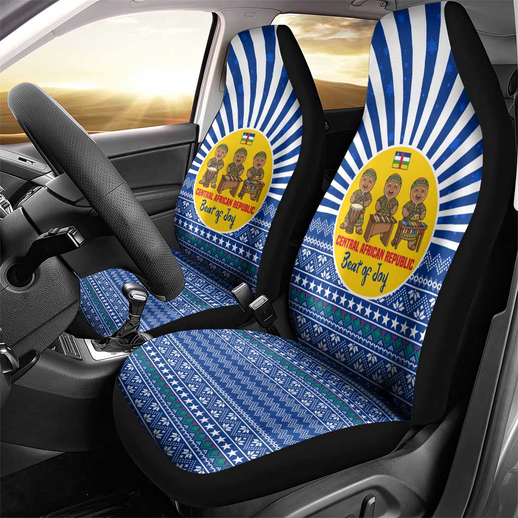 Central African Republic Christmas Car Seat Cover with Drumming Kids Beat of Joy Tribal Pattern and Snowflakes - Wonder Print Shop