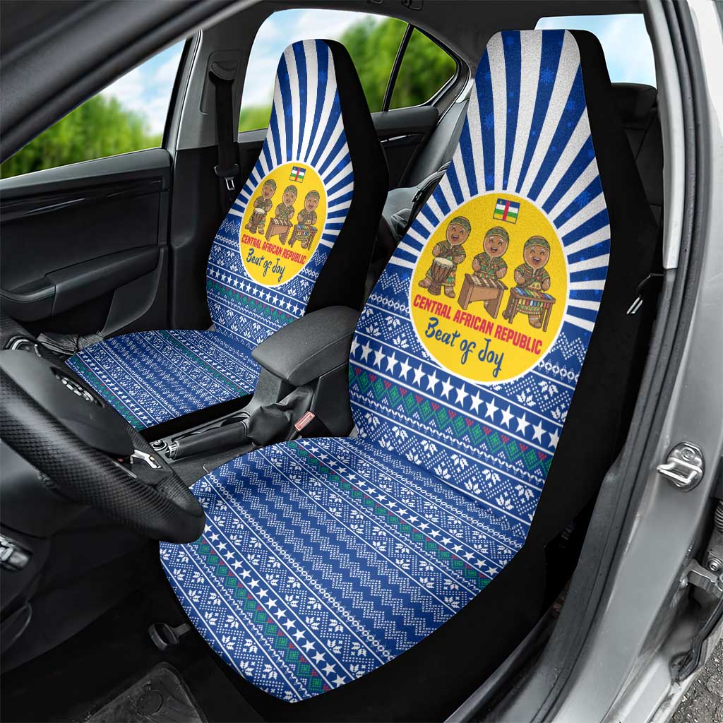 Central African Republic Christmas Car Seat Cover with Drumming Kids Beat of Joy Tribal Pattern and Snowflakes - Wonder Print Shop