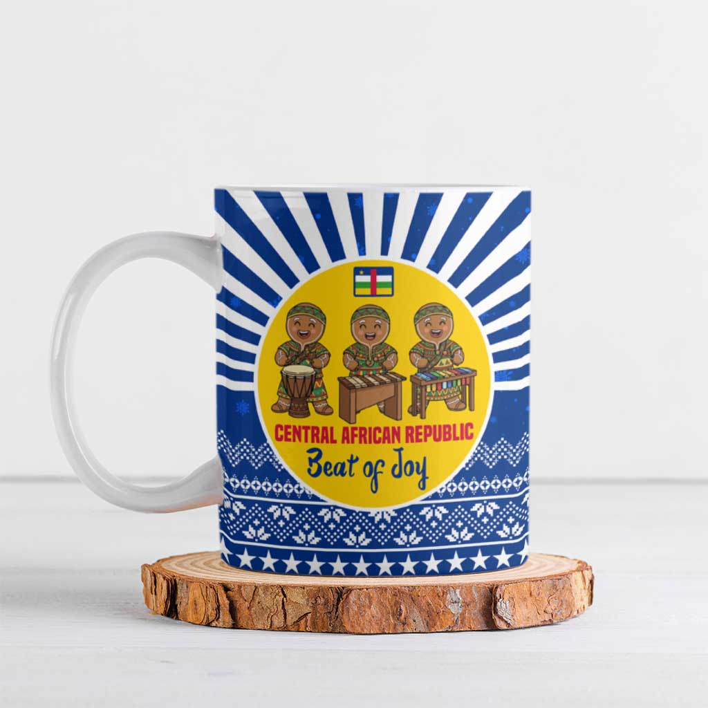 Central African Republic Christmas Ceramic Mug with Drumming Kids Beat of Joy Tribal Pattern and Snowflakes - Wonder Print Shop