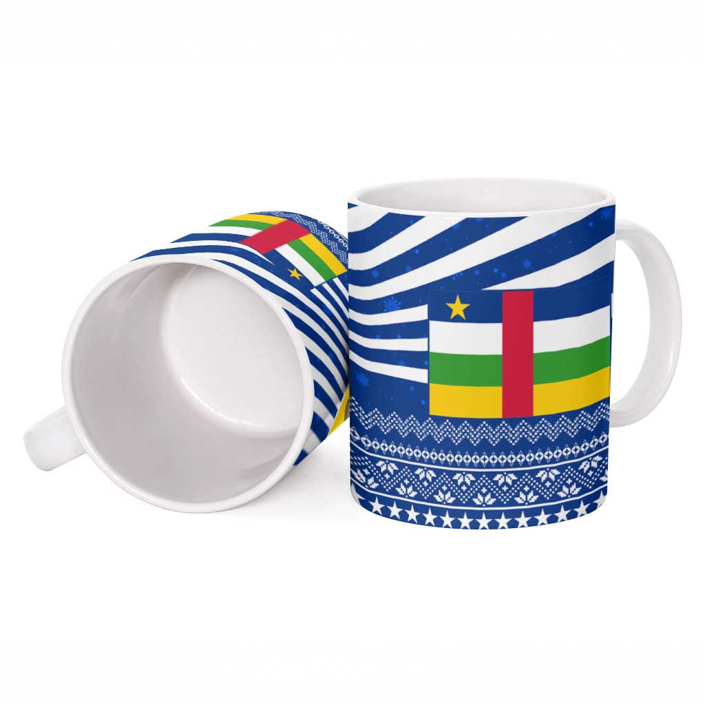 Central African Republic Christmas Ceramic Mug with Drumming Kids Beat of Joy Tribal Pattern and Snowflakes - Wonder Print Shop