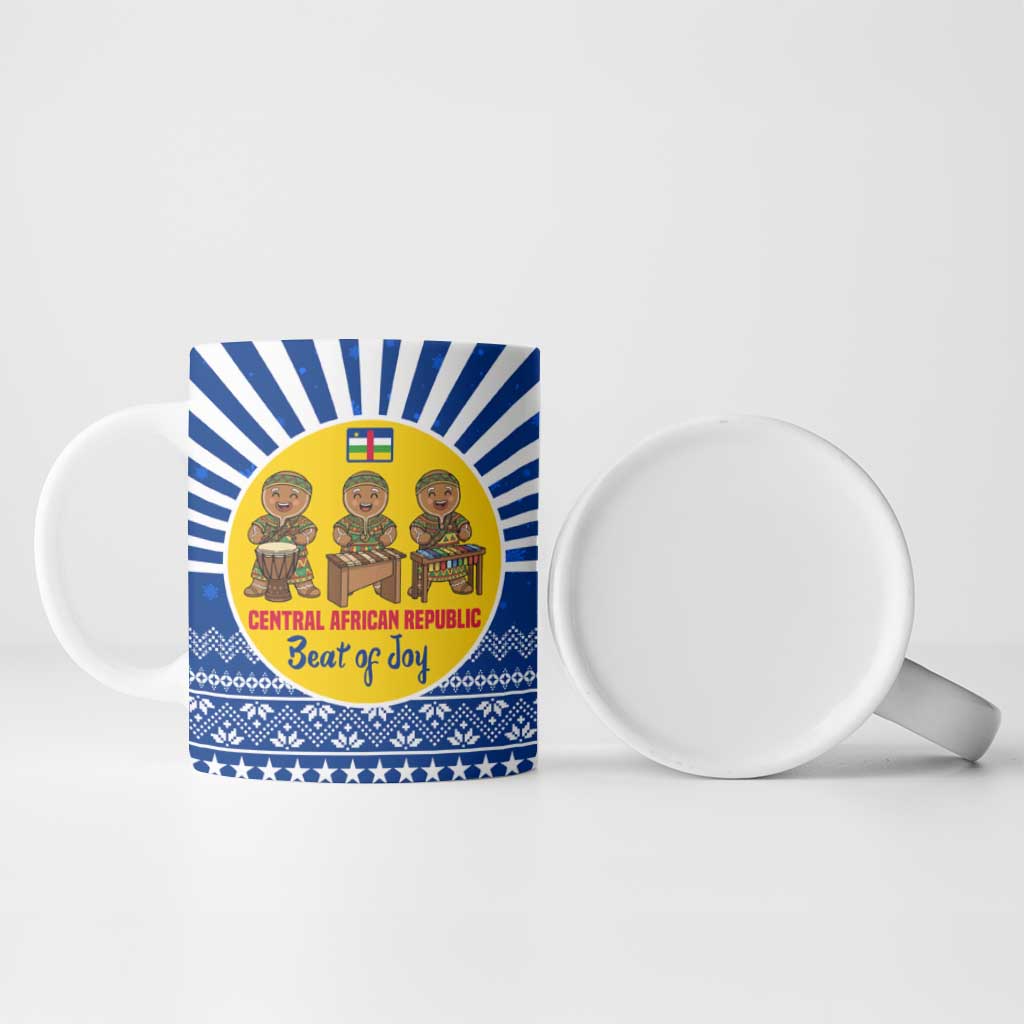 Central African Republic Christmas Ceramic Mug with Drumming Kids Beat of Joy Tribal Pattern and Snowflakes - Wonder Print Shop