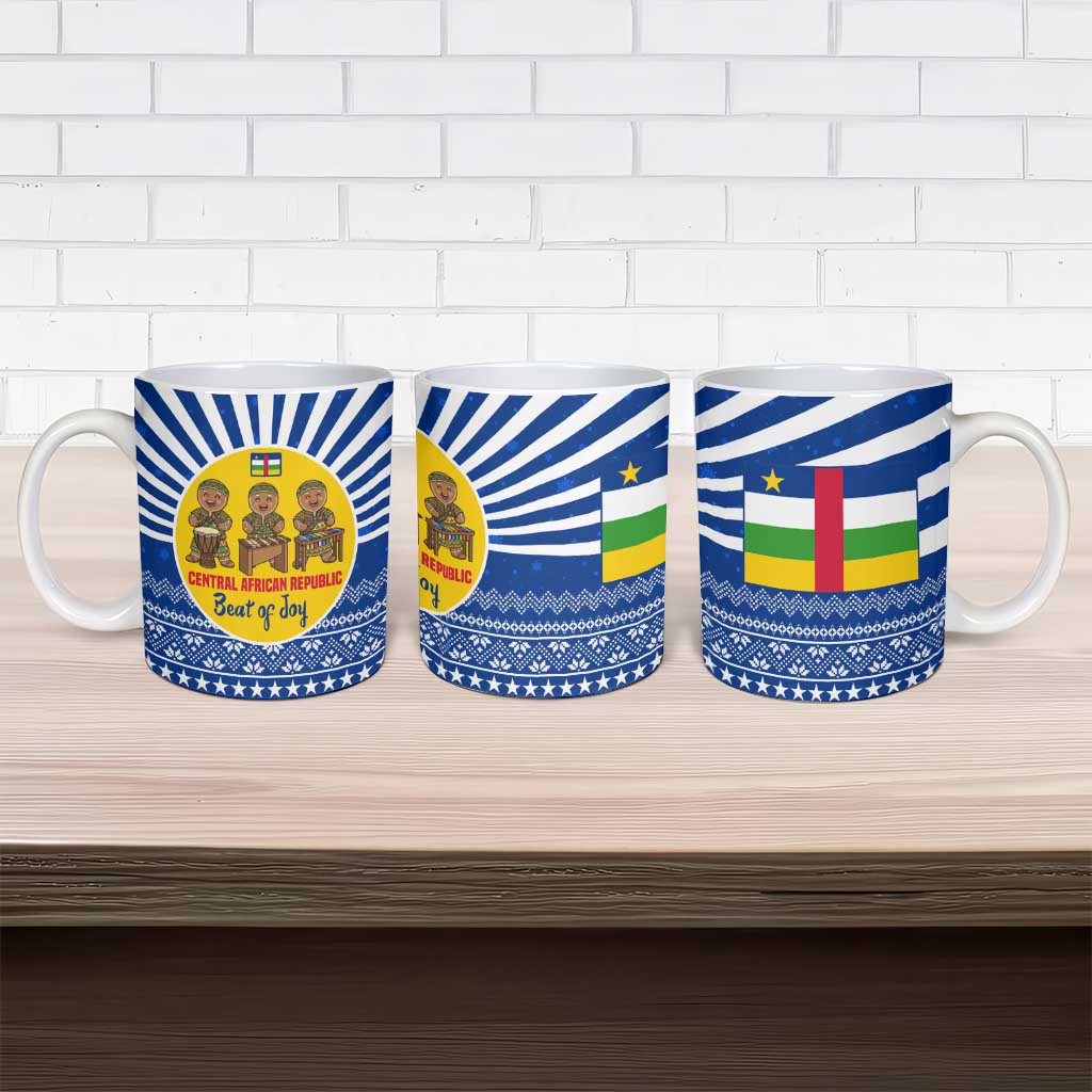 Central African Republic Christmas Ceramic Mug with Drumming Kids Beat of Joy Tribal Pattern and Snowflakes - Wonder Print Shop